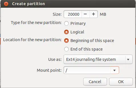 create root partition ubuntu installation