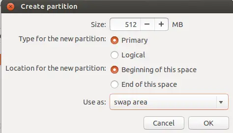 creating swap partition in ubuntu installation