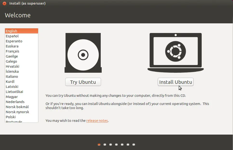 install ubuntu choose language